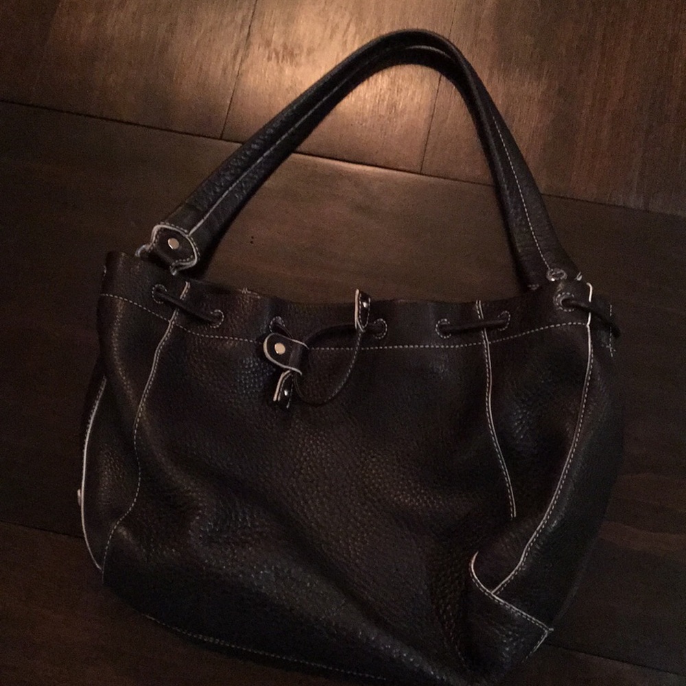 Cole Haan black leather cinch handbag